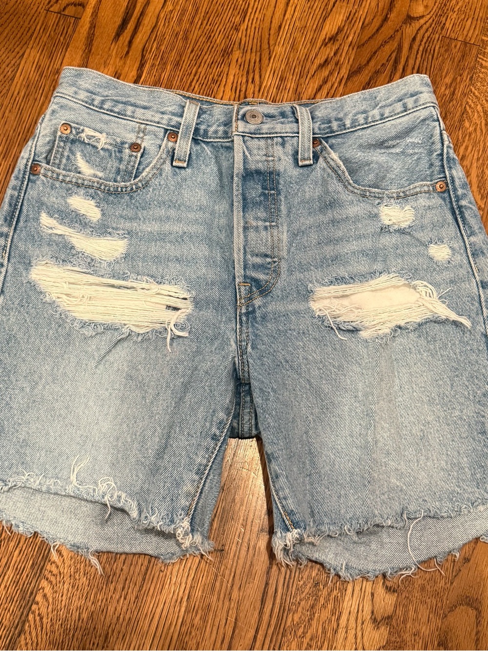 Levi's Light Blue Distressed Denim Jean Shorts